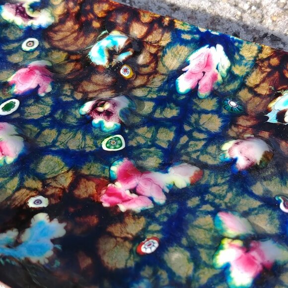 Vintage Mid Century Modern Enamel on Copper Millefiori Tray - Picture 4 of 9